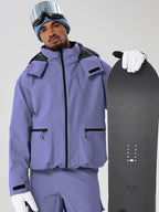Purple men's relaxed fit full-zip ski jacket - closed front with snowboard