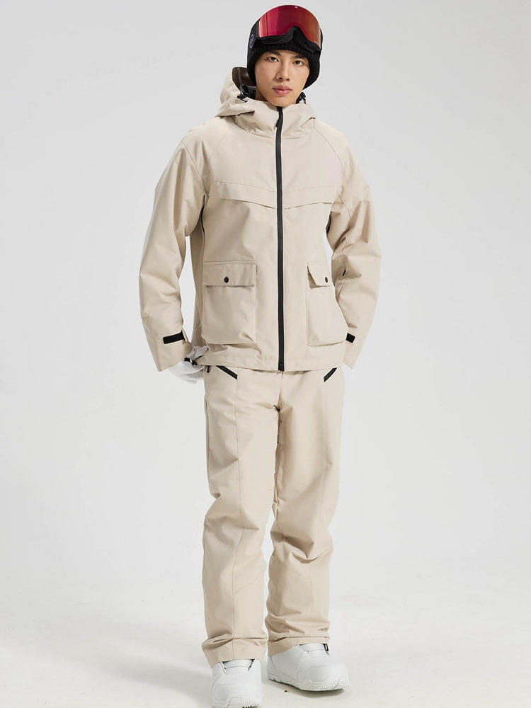 Men's khaki 2-piece snowboard jacket and pants set front view