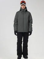 YEEFINE men's Dark Grey graphic ski jacket and black pants, front view