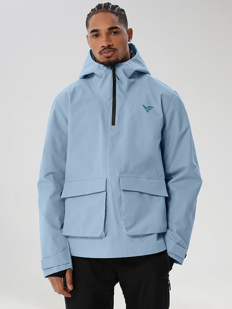 Light Blue men's half-zip ski anorak with cargo pockets - front view