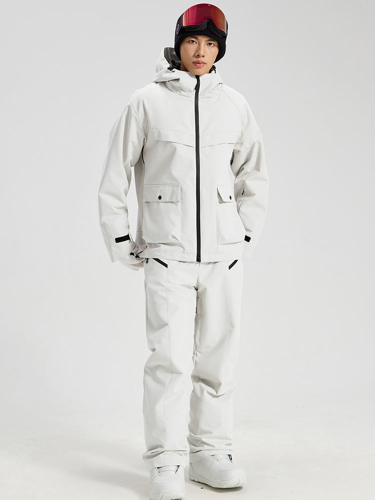 Men's white ski jacket and snow pants set front view