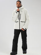 YEEFINE men's Beige jacket and black snow pants - front view with collar