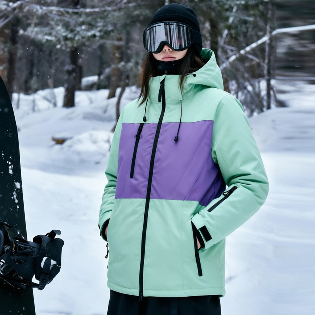 Unisex Color-Block Ski Jacket | Hooded Shell Snowboard Coat