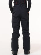 Men's black bib snow pants with crossover back straps, rear view
