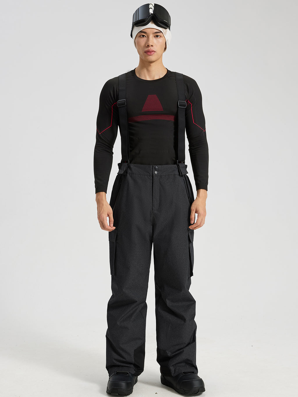 Men's Ski Jacket & Bibs Set in Black – Bib Pants Back View with Suspenders