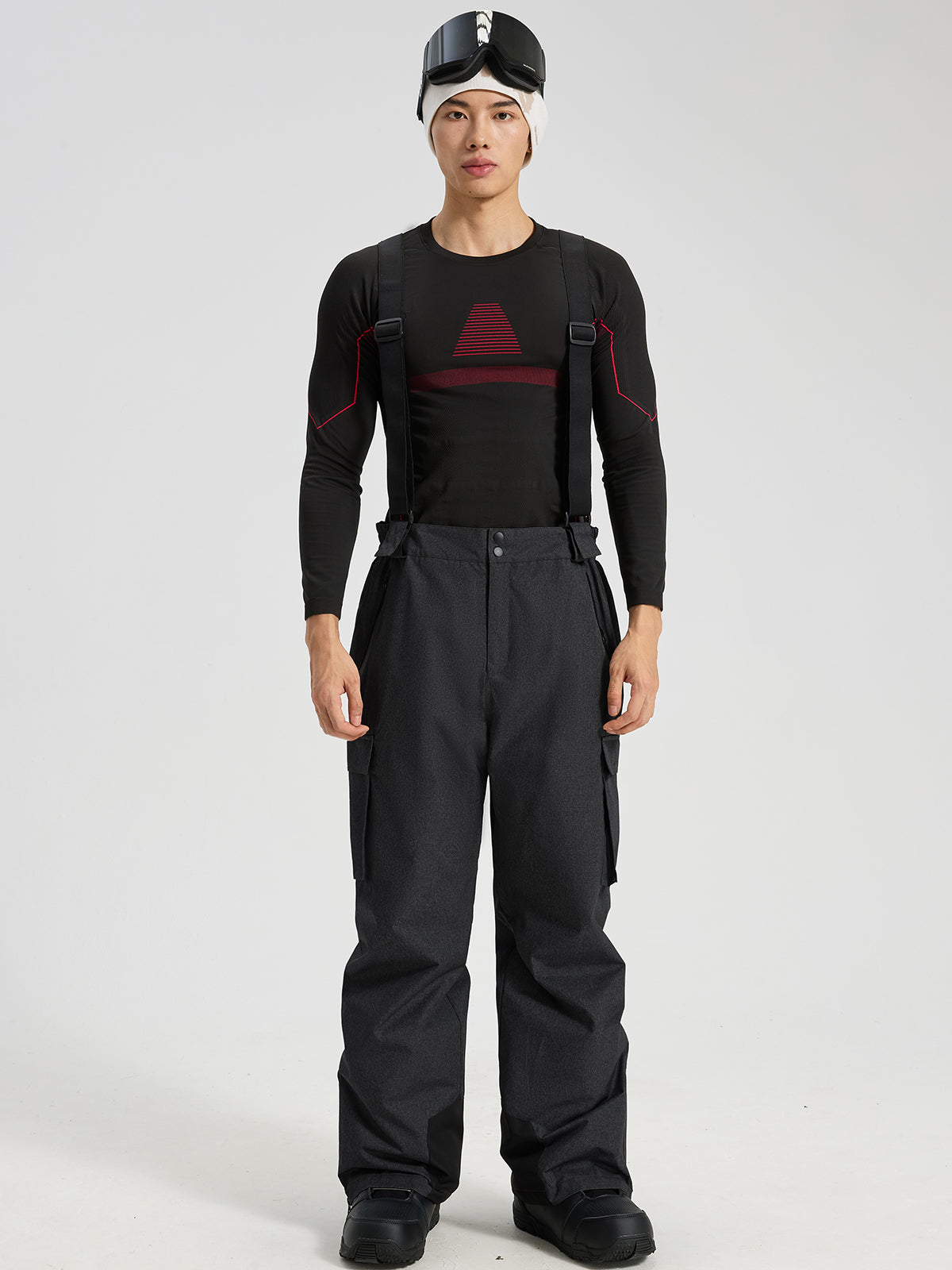 Men's Ski Jacket & Bibs Set in Black – Bib Pants Back View with Suspenders