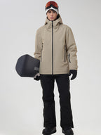 YEEFINE men's Khaki graphic ski jacket and black pants with snowboard