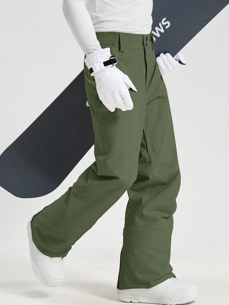 Men's Utility Snow Pants in Army Green – Walking View with Snowboard