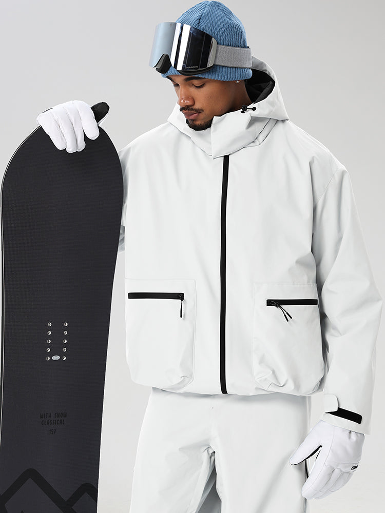 White men's relaxed fit full-zip ski jacket - closed full-zip front
