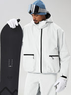 White men's relaxed fit full-zip ski jacket - closed full-zip front