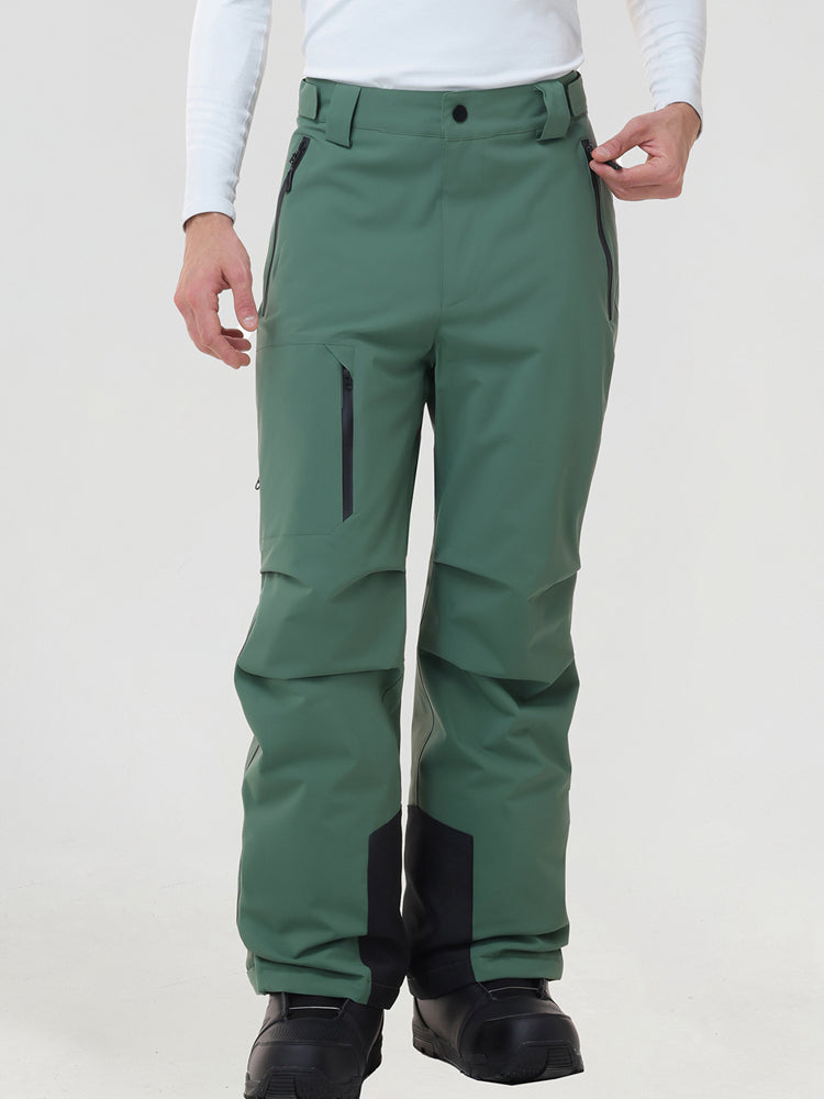 Men's insulated ski pants in Green - full front view
