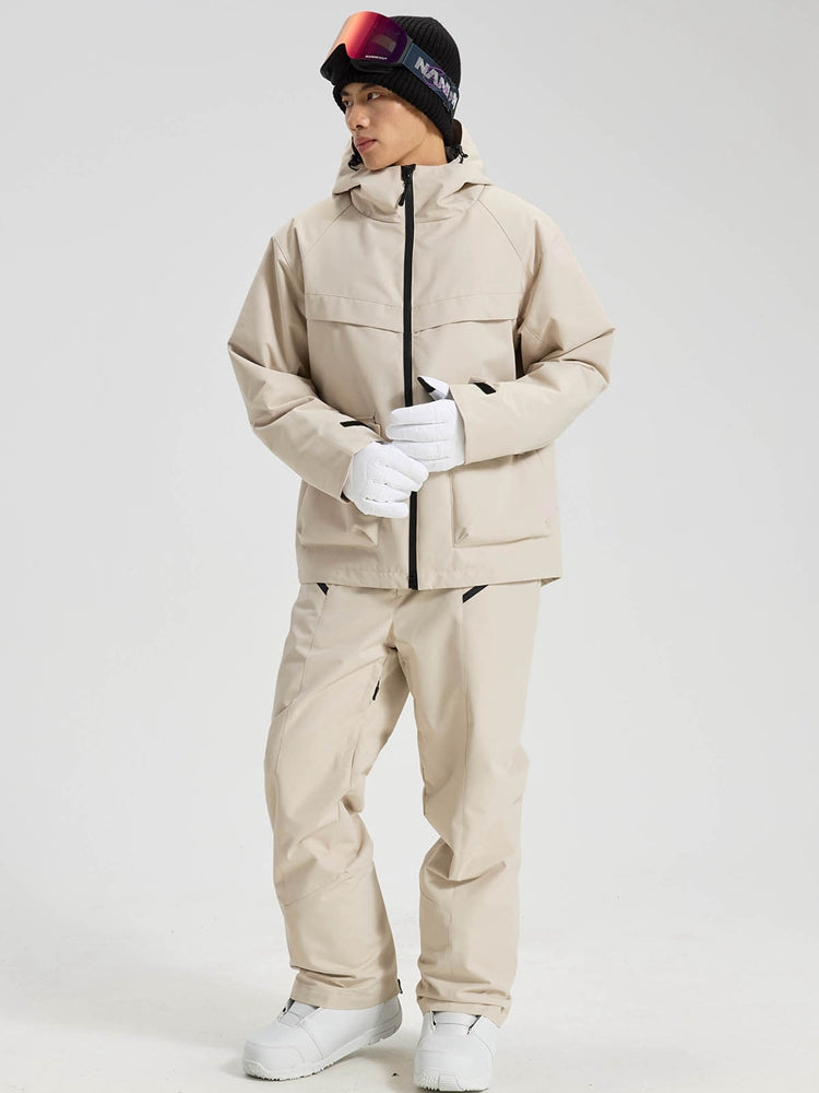 Men's khaki 2-piece snowboard set side view