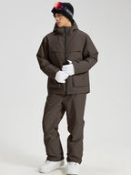 Men's brown snowboard jacket and pants set three-quarter view