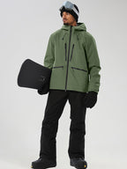 YEEFINE men's Army green snowboard set - angled view
