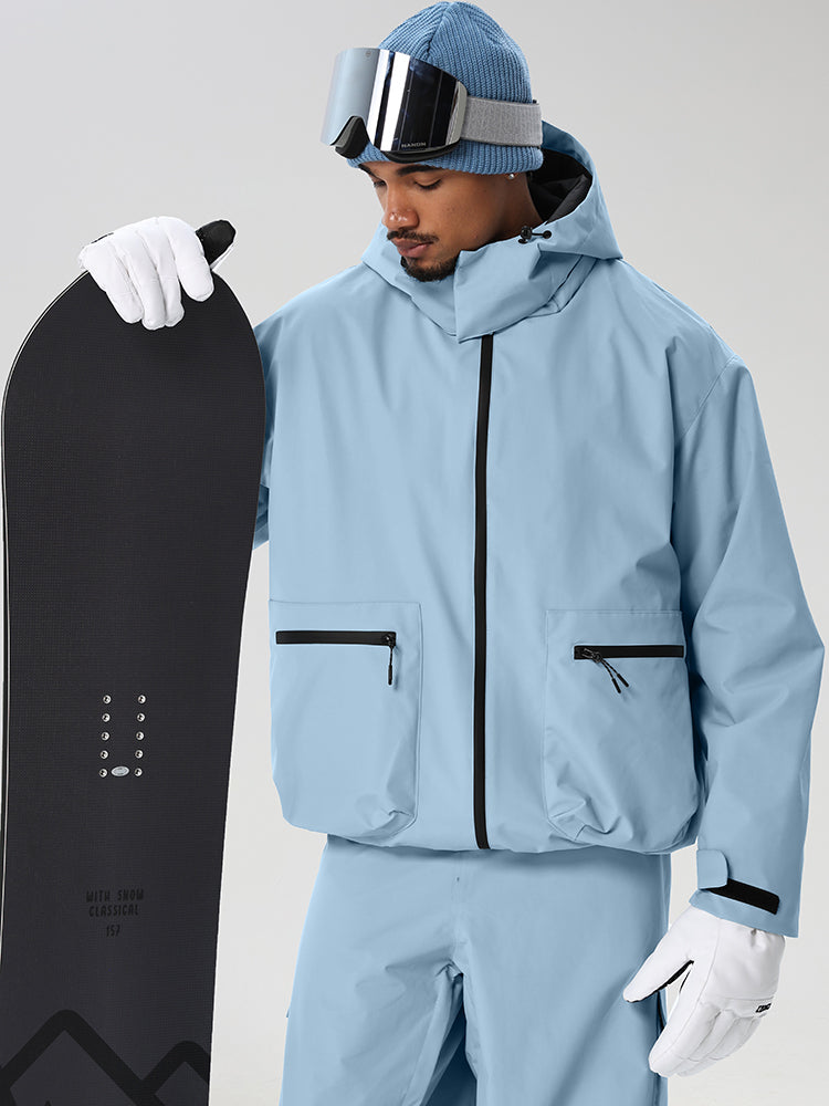Light Blue men's relaxed fit full-zip ski jacket - closed full-zip front
