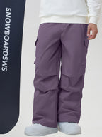 Men's Baggy Cargo Pocket Ski Pants in Purple - Back View