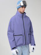 Men's Purple Hooded Cargo Pocket Snowboard Jacket - Angled Front View