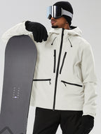 YEEFINE men's Beige hooded snowboard jacket - angled view