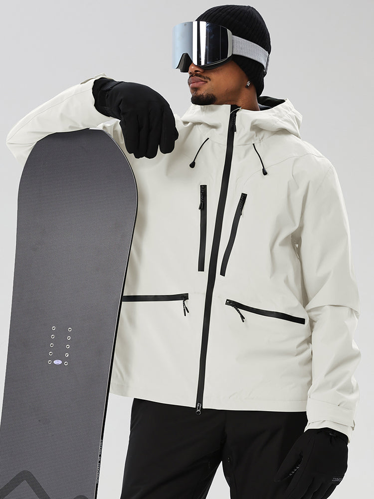 YEEFINE men's Beige hooded snowboard jacket - angled view