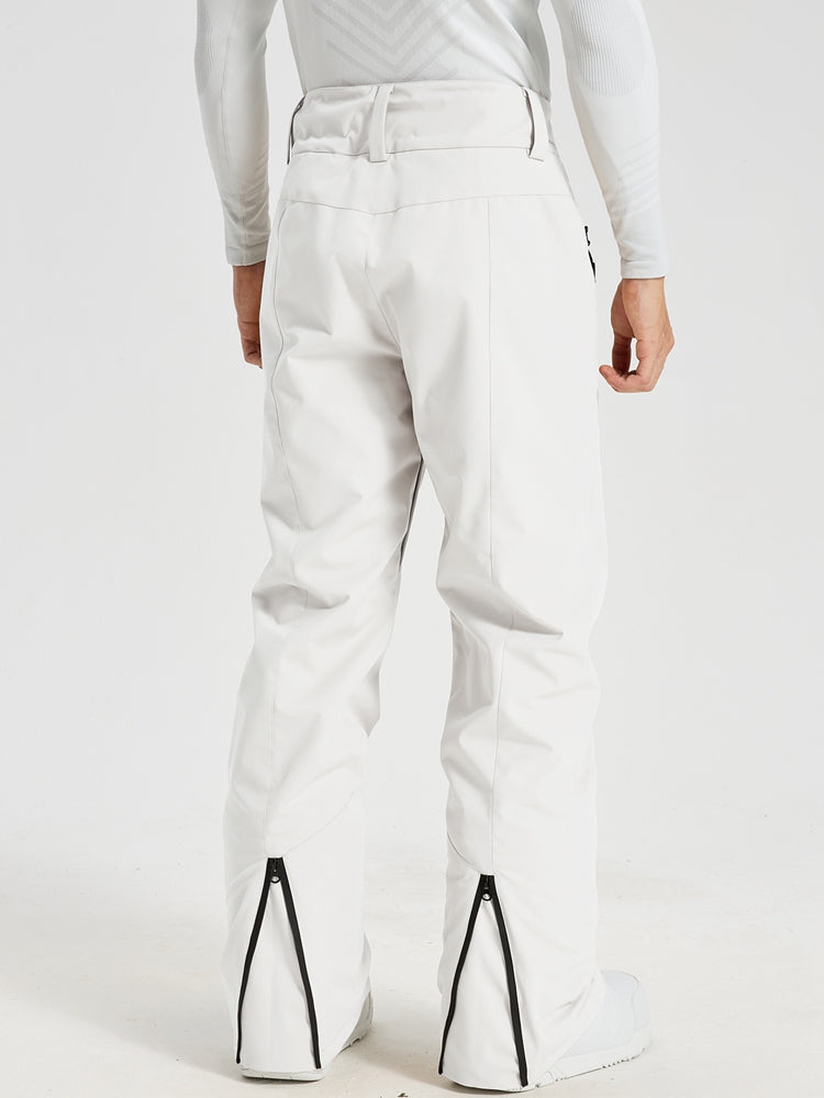 Men's Utility Snow Pants in White – Back View Showing Ankle Leg Zips