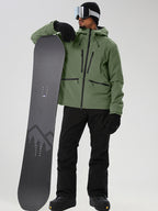 YEEFINE men's Army green snowboard set - model holding snowboard