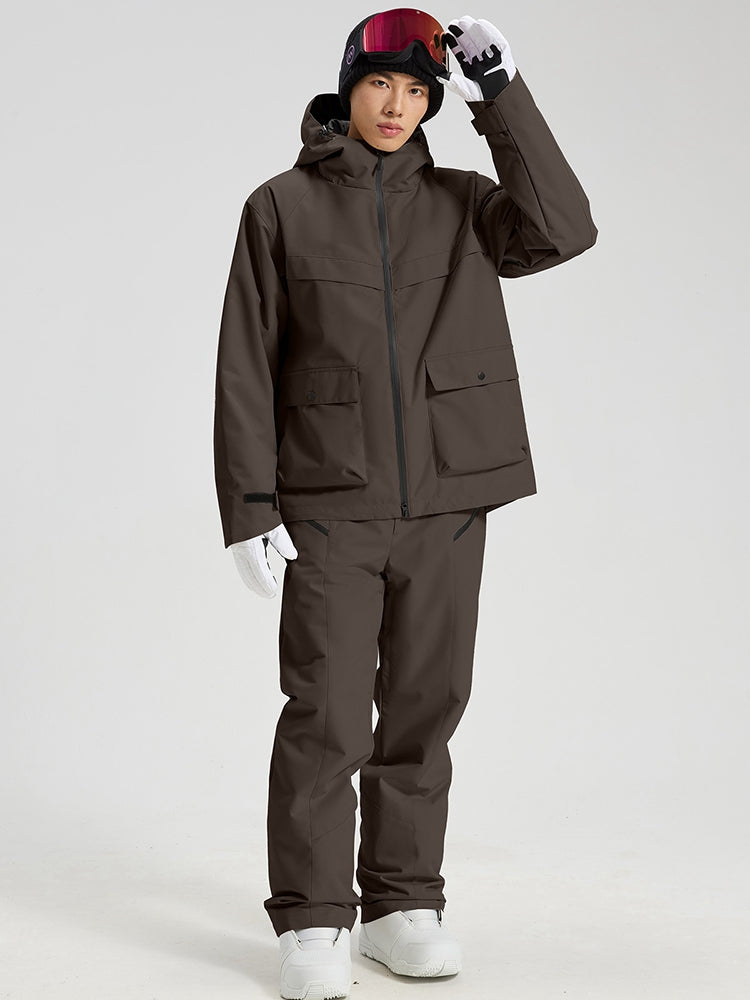 Men's brown 2-piece ski jacket and pants set front view