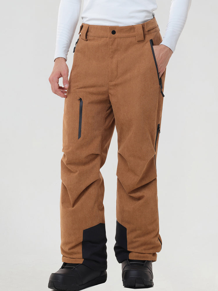Men's insulated ski pants in Khaki - side profile view