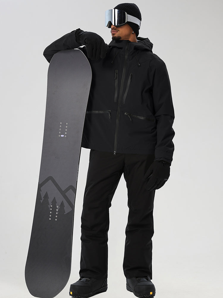 YEEFINE men's Black snowboard set - model holding snowboard