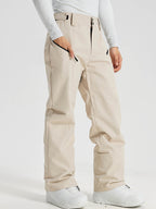 Men's khaki snow pants side pocket detail