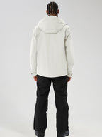 YEEFINE men's Beige jacket and black snow pants - back view