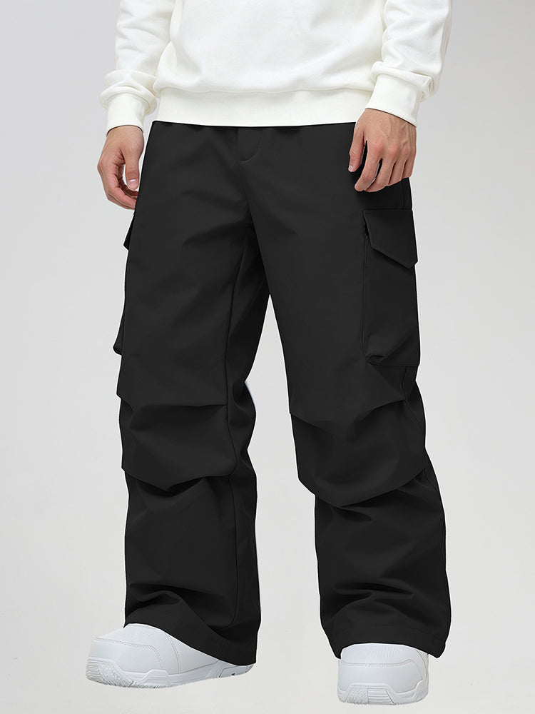 Men's Baggy Cargo Pocket Ski Pants in Black - Straight Front View