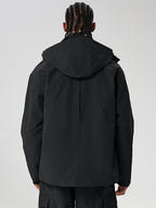 Black men's relaxed fit full-zip ski jacket - rear view with hood