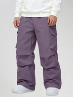 Men's Baggy Cargo Pocket Ski Pants in Purple - Straight Front View