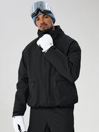 Black men's relaxed fit full-zip ski jacket - high collar and cuffs