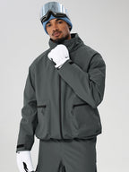 Dark Grey men's relaxed fit full-zip ski jacket - angled front view with high collar