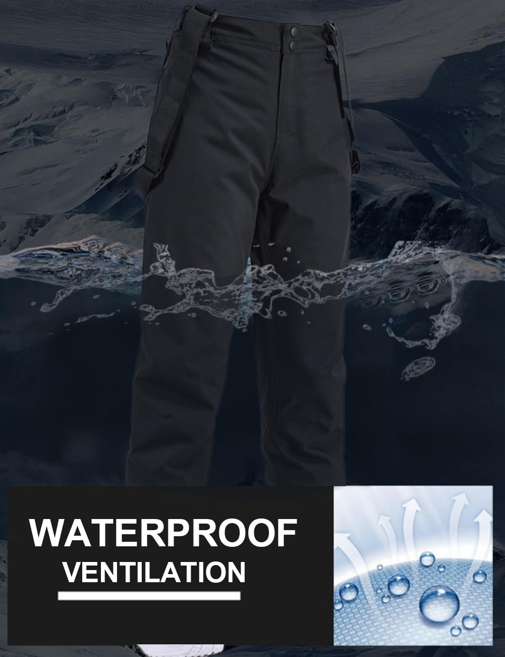 Women's Snow Ski Pants Insulated Waterproof Snowboard Bibs Detachable Suspender Winter Warm