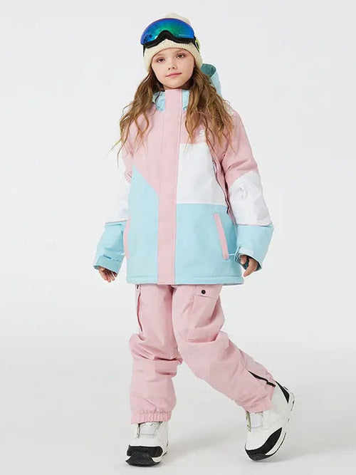 Children Insulated Colorblock Snow Jacket & Matched Pants HOTIANSNOW