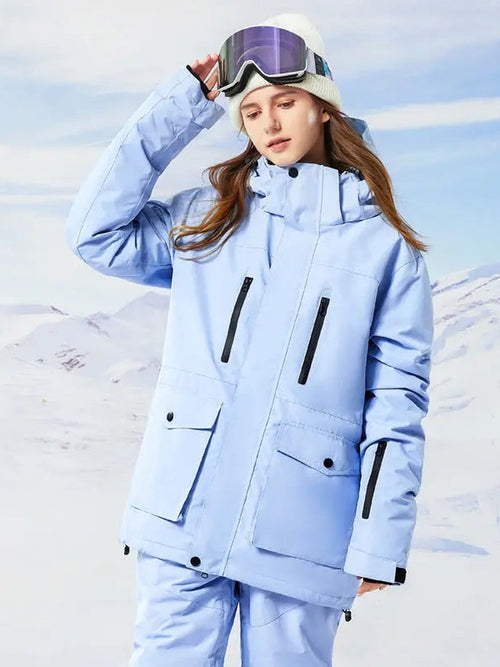 Classical Cargo Snowboarding Jacket Women Solid Color Ski Coat