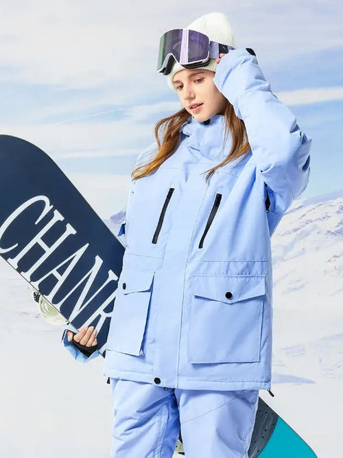 Classical Cargo Snowboarding Jacket Women Solid Color Ski Coat