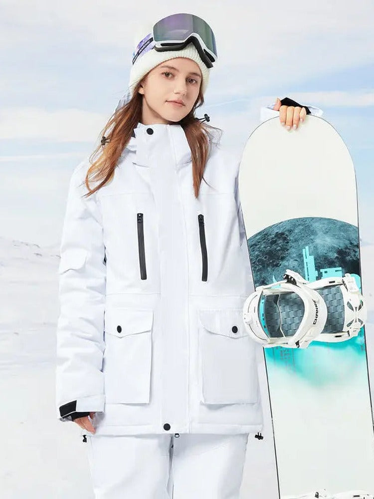Classical Cargo Snowboarding Jacket Women Solid Color Ski Coat