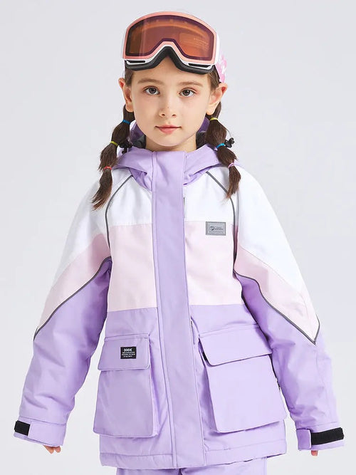Cute Colorblock Ski Snow Jackets for Kids Windproof Snow Overalls HOTIANSNOW
