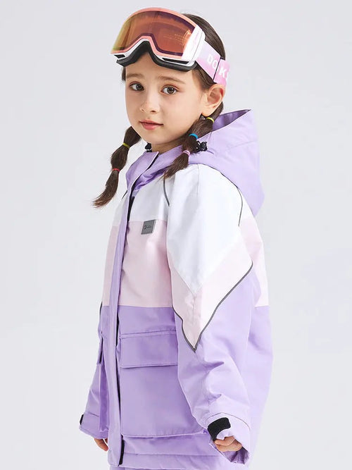 Cute Colorblock Ski Snow Jackets for Kids Windproof Snow Overalls HOTIANSNOW