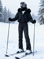 Women's Fur Collar Snow Jacket and Slim Fit Bib Overalls