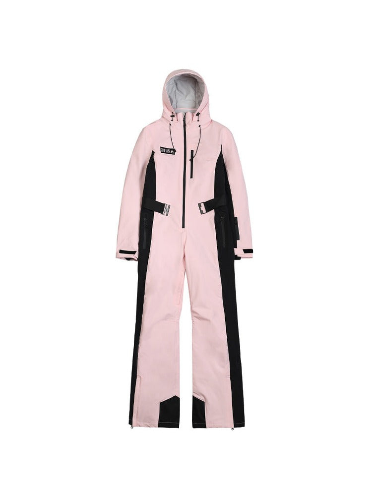 Women High Neck Hooded One Piece Ski Suits