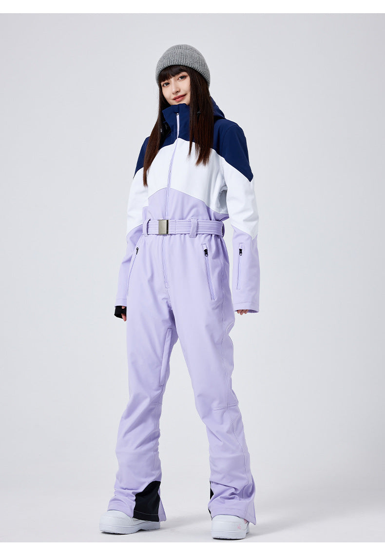 Women's One Piece Snow Suit Hooded Slim Fit Ski Jumpsuit