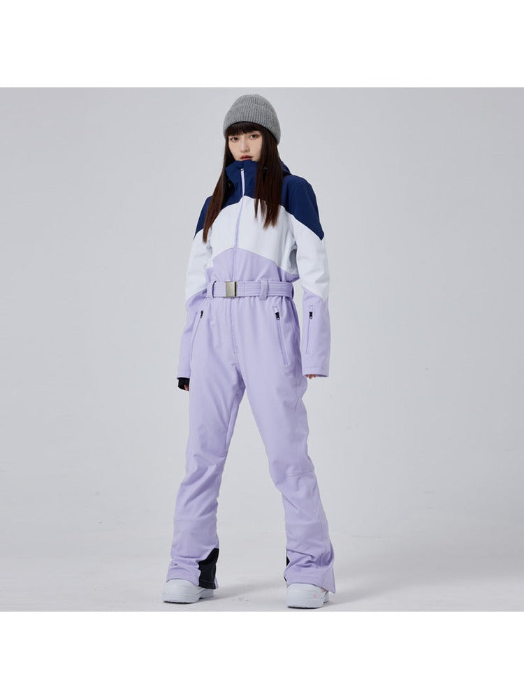 Women's One Piece Snow Suit Hooded Slim Fit Ski Jumpsuit