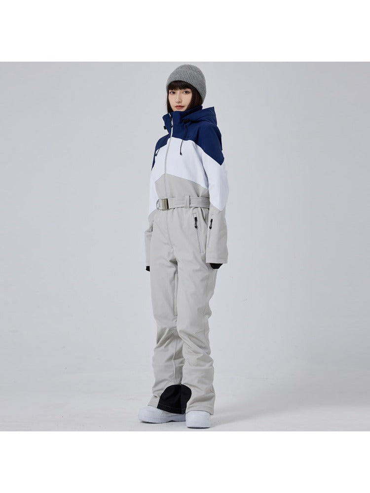Women's One Piece Snow Suit Hooded Slim Fit Ski Jumpsuit
