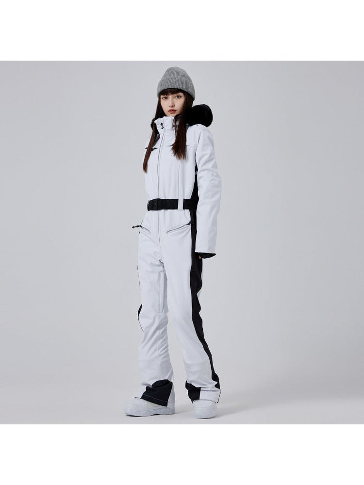 Women's Fur Collar 10K One-Piece Ski Suit