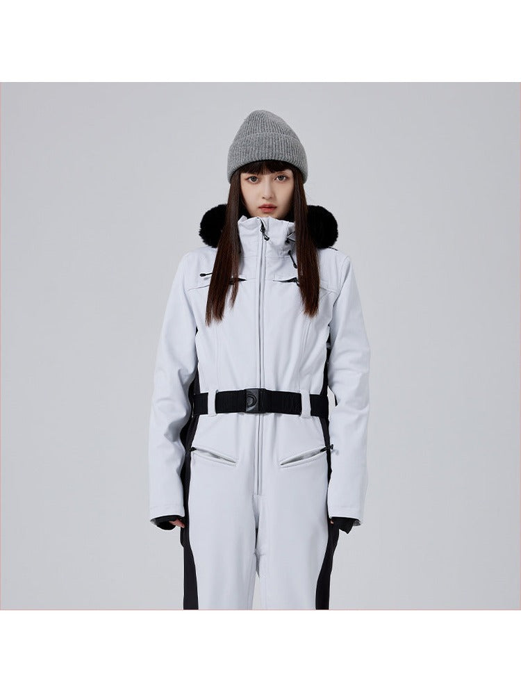 Women's Fur Collar 10K One-Piece Ski Suit