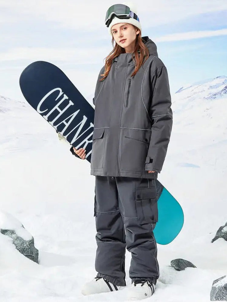 Retro Reflective Snowboard Suit Women Winter Ski Jacket & Pants Set